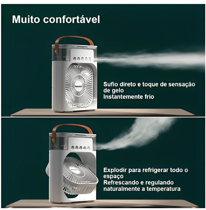 Ventilador umidificador de ar portátil com reservatório de água LED Tipo C USB -