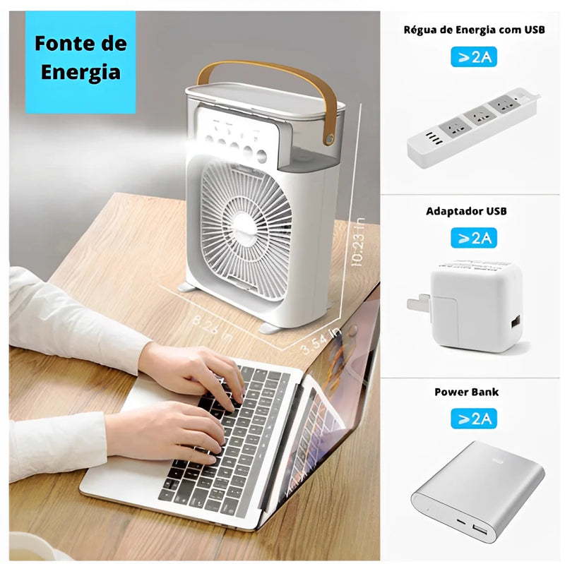 Ventilador umidificador de ar portátil com reservatório de água LED Tipo C USB -